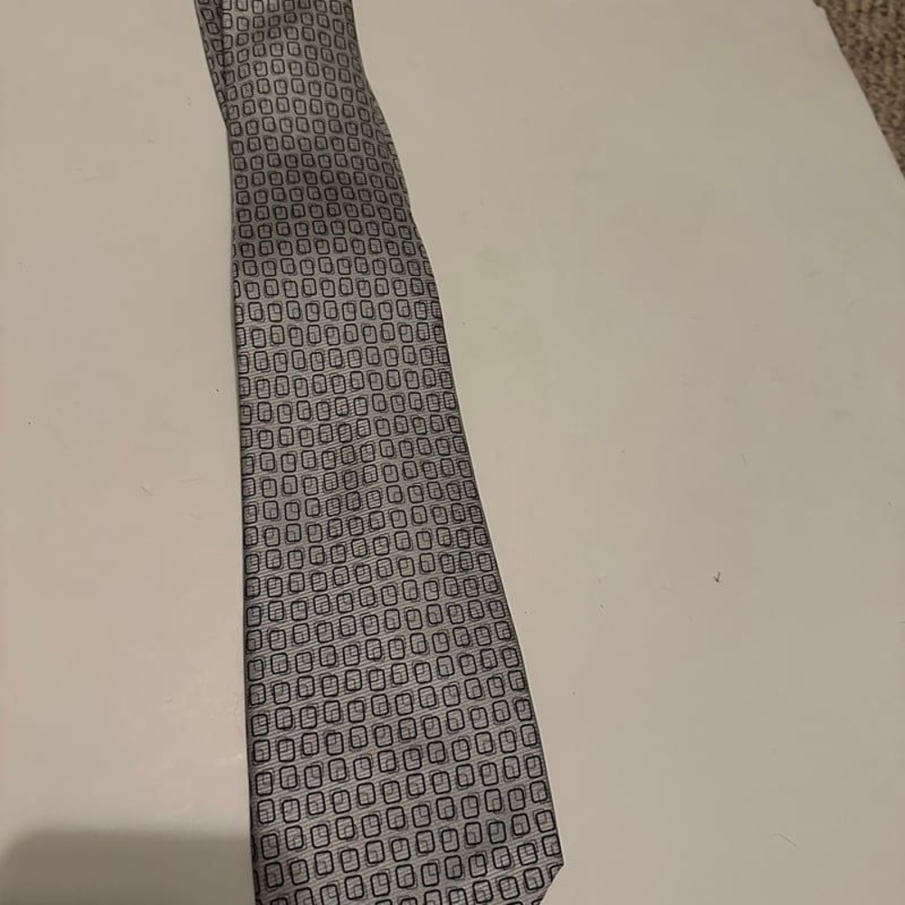 Bijoux Terner WHITE BLACK Geometric 100% Silk‎ Tie Made In Italy